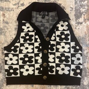 Say What? Monochrome Floral Button-Up Crop Top